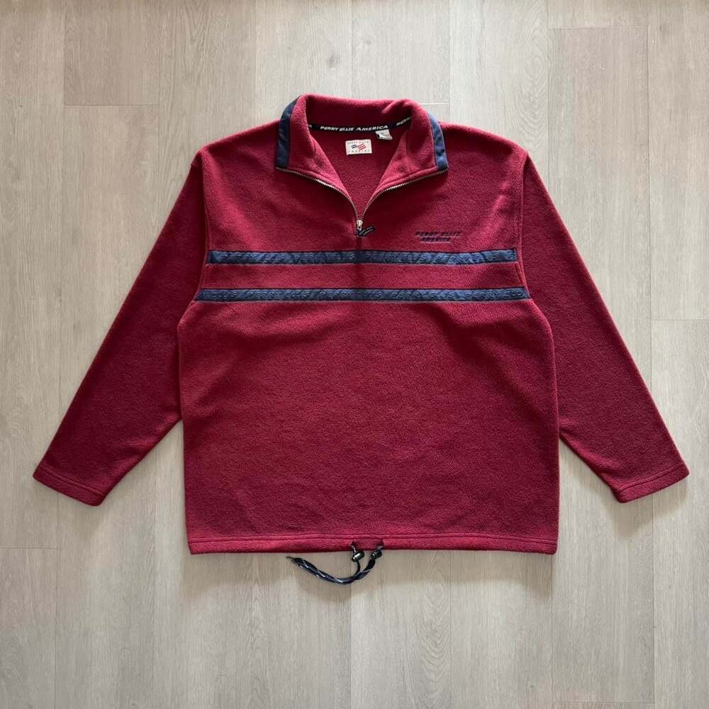 Vintage Perry Ellis America 1/4 Zip Fleece Pullover Red Size XL